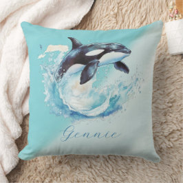 Blue and White Ocean Beach Nautical Kissen