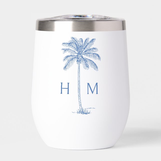 Blue and White Palm Palmetto Tree Monogram (Vorderseite)