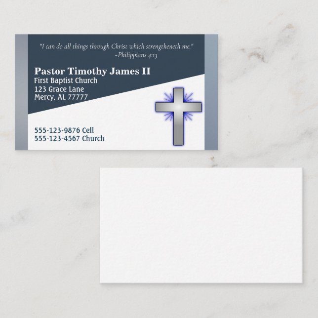 Blue and White Pastor oder Deacon Cross Business C Visitenkarte (Vorne/Hinten)