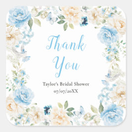 Blue and White Peony Brautparty Vielen Dank Quadratischer Aufkleber