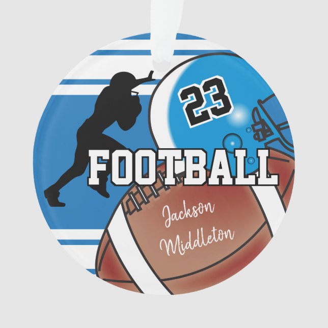 Blue and White Personalize Football Ornament (Vorderseite)