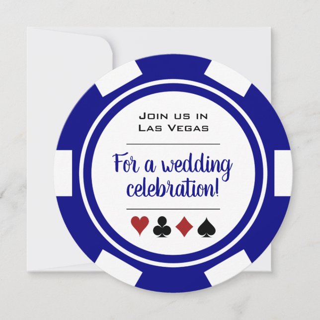 Blue and White Poker Chip Casino Hochzeit Einladung (Vorderseite)