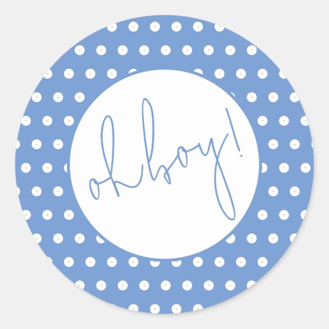 Blue and White Polka Dot Boy Babyaufkleber Runder Aufkleber (Vorderseite)