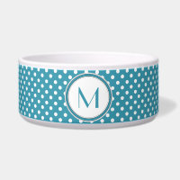 Blue and White Polka Dot Monogram Pet Bowl