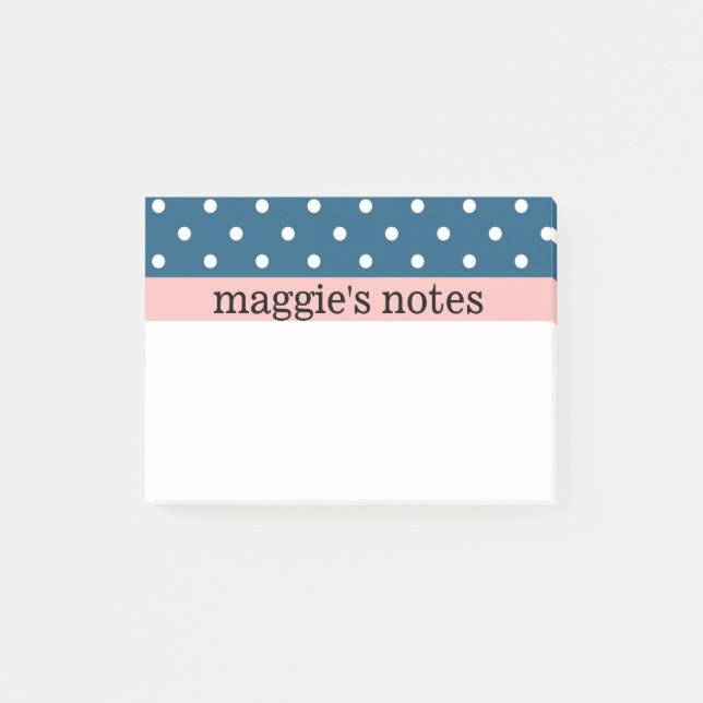 Blue and White Polka Dots Post-it Klebezettel (Vorderseite)