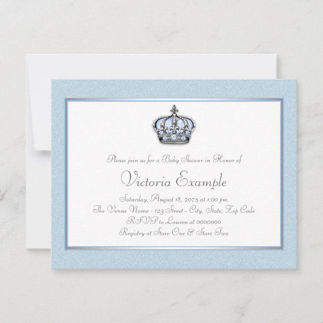 Blue and White Prince Baby Dusche Einladung (Vorderseite)