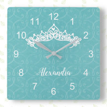 Blue and White Princess Tiara Wall Clock