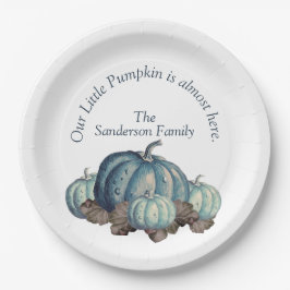 Blue and White Pumpkin Baby Dusche Pappteller