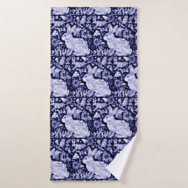 Blue and White Rabbit Bird Batrh Towel Dedham Navy Badehandtuch