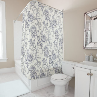 Blue and white roses flower country duschvorhang