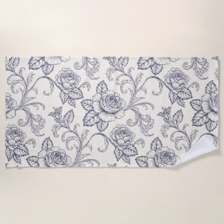 Blue and white roses flower country strandtuch