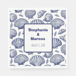 Blue and White Seashell Beach Wedding Napkins Serviette