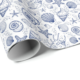 Blue and White Seashell Geschenkpapier