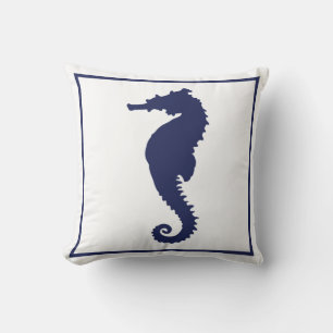 Blue and White Seepferd Coastal Nautical Beach Tha Kissen