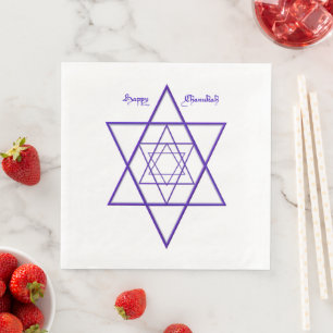 Blue and White Six Pointed Star Chanukah Napkins Serviette