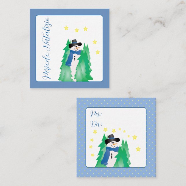 Blue and White Snowman Mini Mitteilungskarte (Vorne/Hinten)
