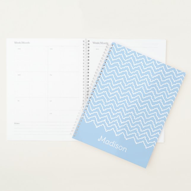 Blue And White Squiggly Chevron Zigzag With Name (Devant avec enveloppe)