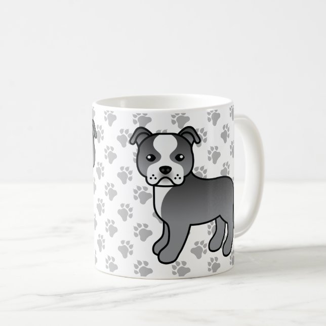 Blue and White Staffordshire Bull Terrier Dog Kaffeetasse (VorderseiteRechts)