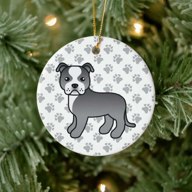 Blue and White Staffordshire Bull Terrier Dog Keramik Ornament (Baum)