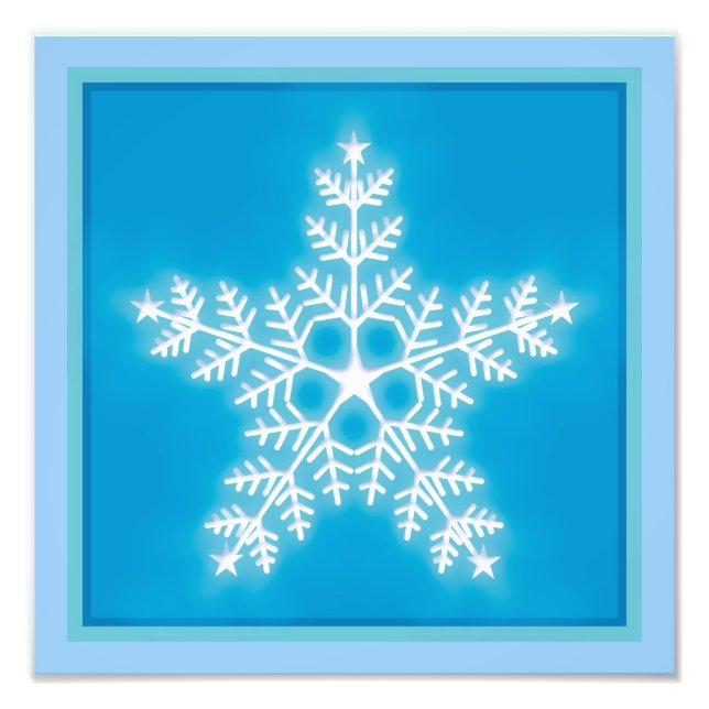 Blue and White Star Snowflake Fotodruck (Vorne)