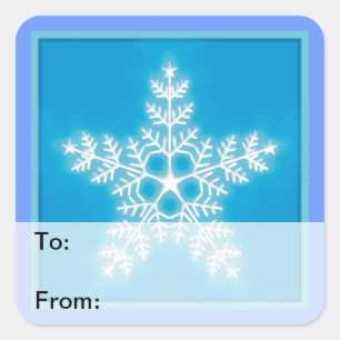 Blue and White Star Snowflake - Geschenkmarke Quadratischer Aufkleber
