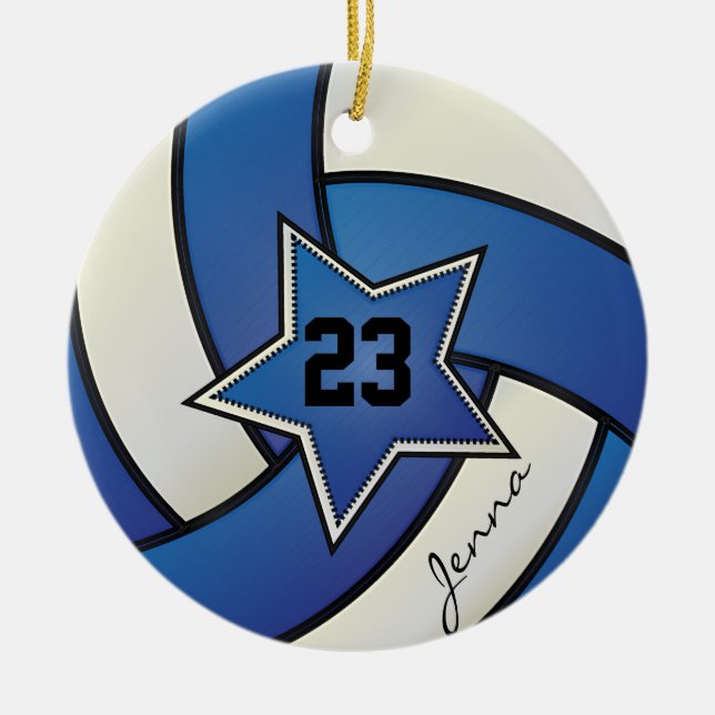Blue and White Star Volleyball Keramikornament (Vorne)