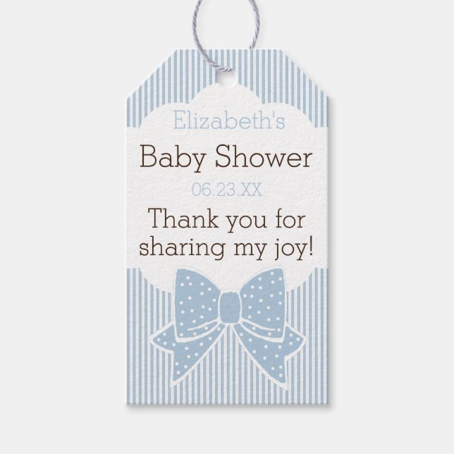 Blue and White Stripes Babydusche Vielen Dank Geschenkanhänger (Vorderseite)