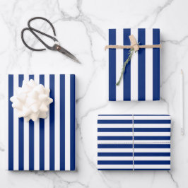 Blue and White Stripes Geschenkpapier Set