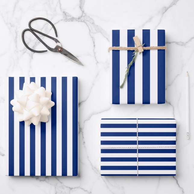 Blue and White Stripes Geschenkpapier Set (Vorderseite)