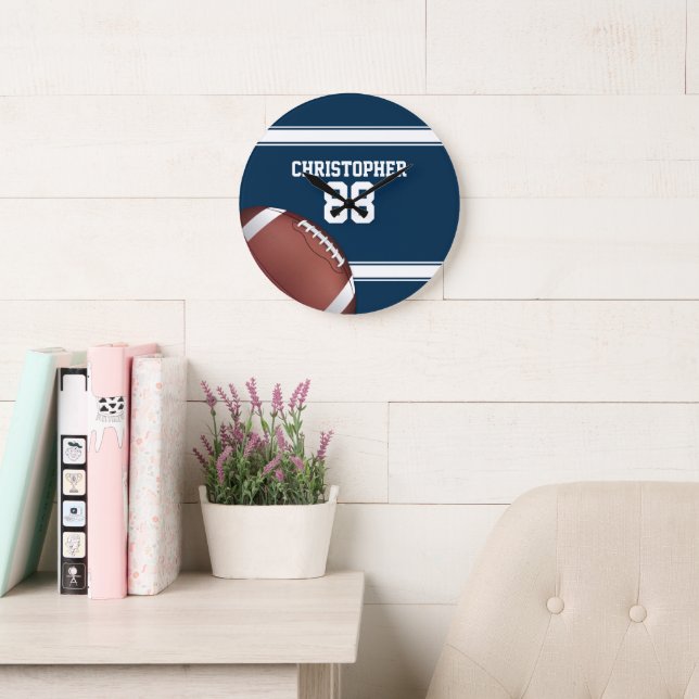 Blue and White Stripes Jersey Football Große Wanduhr (Lesesaal)