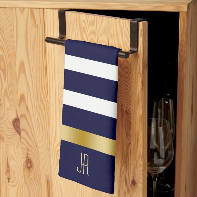 Blue and white stripes pattern gold accents geschirrtuch (Drittel gefaltet)