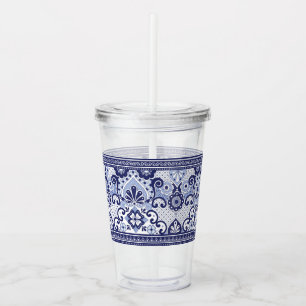 Blue and White Talavera Mexican Folk Art Tasse Pap