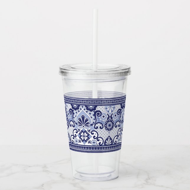 Blue and White Talavera Mexican Folk Art Tasse Pap (Vorderseite)