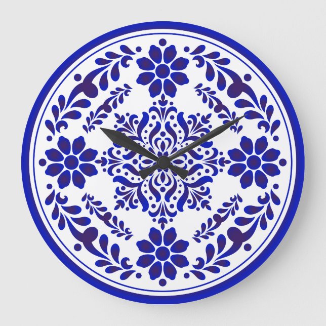 Blue and White Talavera Three Große Wanduhr (Vorderseite)