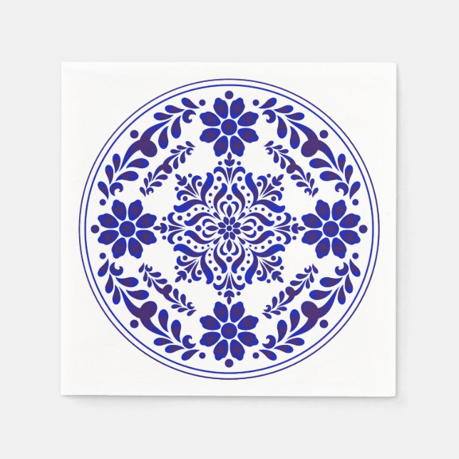 Blue and White Talavera Three Serviette (Vorderseite)
