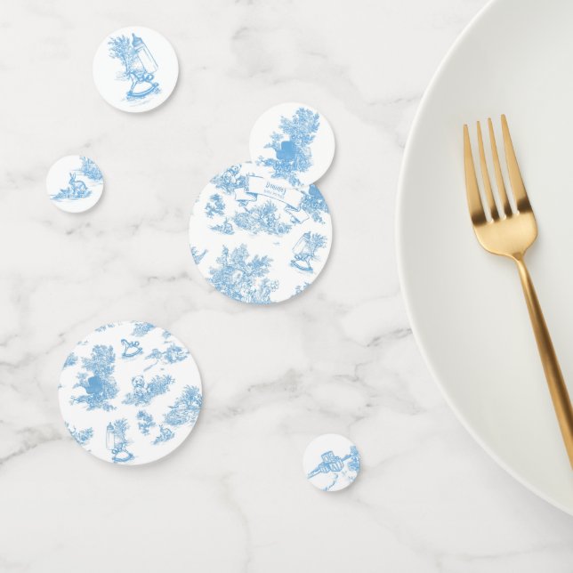 Blue and White Toile de Jouy Baby Dusche Konfetti (Gruppe)