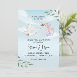 Blue and White Watercolor Baby Dusche Einladung
