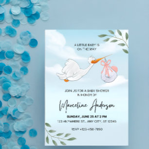 Blue and White Watercolor Baby Dusche Einladung