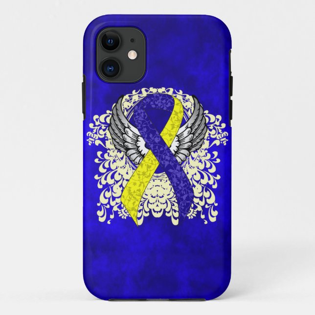 Blue and Yellow Awareness Ribbon with Wings Case-Mate iPhone Hülle (Rückseite)