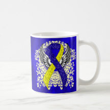 Blue and Yellow Awareness Ribbon with Wings