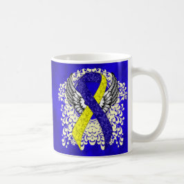 Blue and Yellow Awareness Ribbon with Wings Kaffeetasse