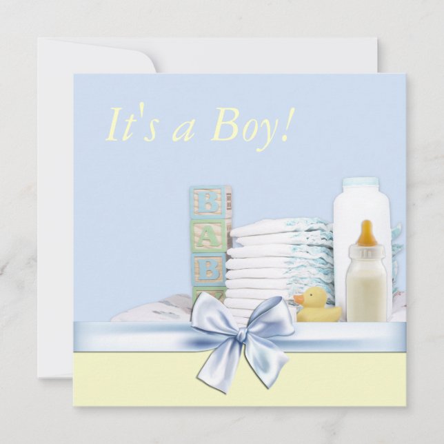 Blue and Yellow Baby Boy Dusche Einladung (Vorderseite)
