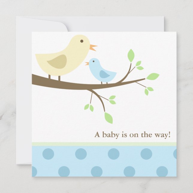 Blue and Yellow Birds Baby Dusche Einladung (Vorderseite)