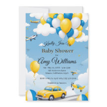 Blue and Yellow Boy Baby Dusche Einladung