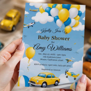 Blue and Yellow Boy Baby Dusche Einladung