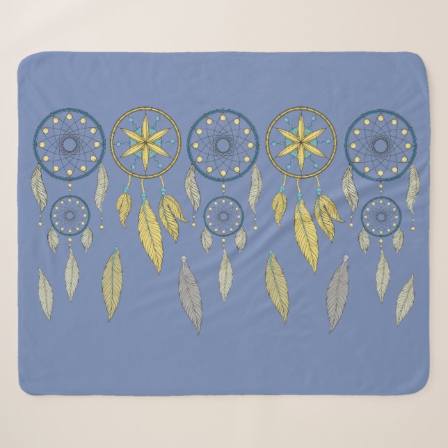Blue and Yellow Dream Catchers Sherpadecke (Vorderseite (Horizontal))