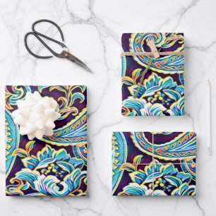 Blue and Yellow Dream Vintag Paisley Geschenkpapier Set