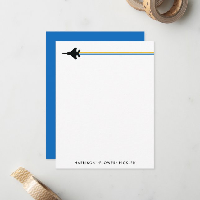 Blue and Yellow F-15 Personal Stationery Mitteilungskarte (Vorderseite/Rückseite Beispiel)