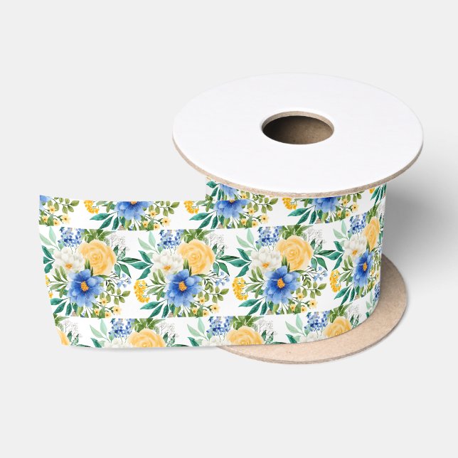 Blue and Yellow Floral  Satinband (Spule)