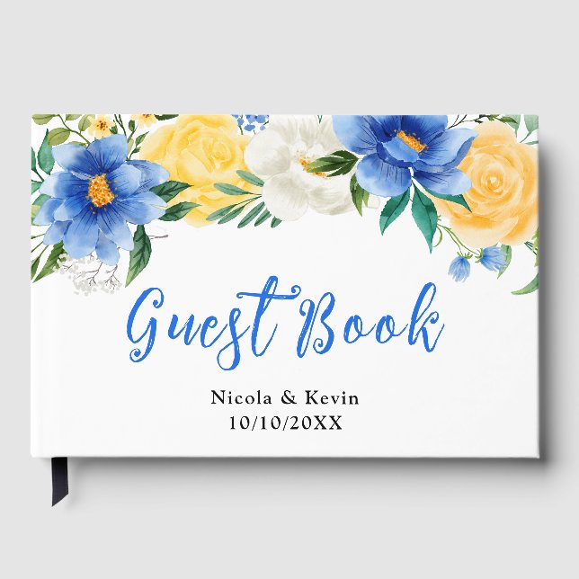 Blue and Yellow Floral Wedding Gästebuch (Vorderseite)